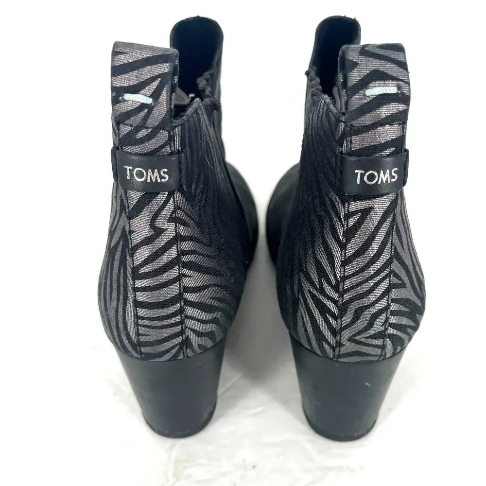 TOMS Kelsey Zebra Wedge Booties Black Suede Chelsea Boots Womens 9